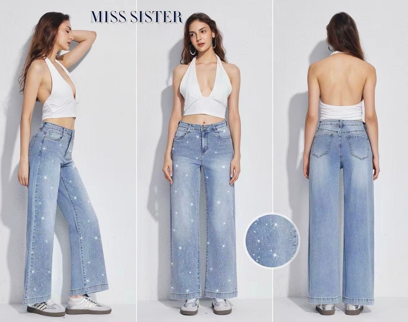 JEANS A GAMBE LARGHE DRITTA CON STRASS TAGLIA CURVA