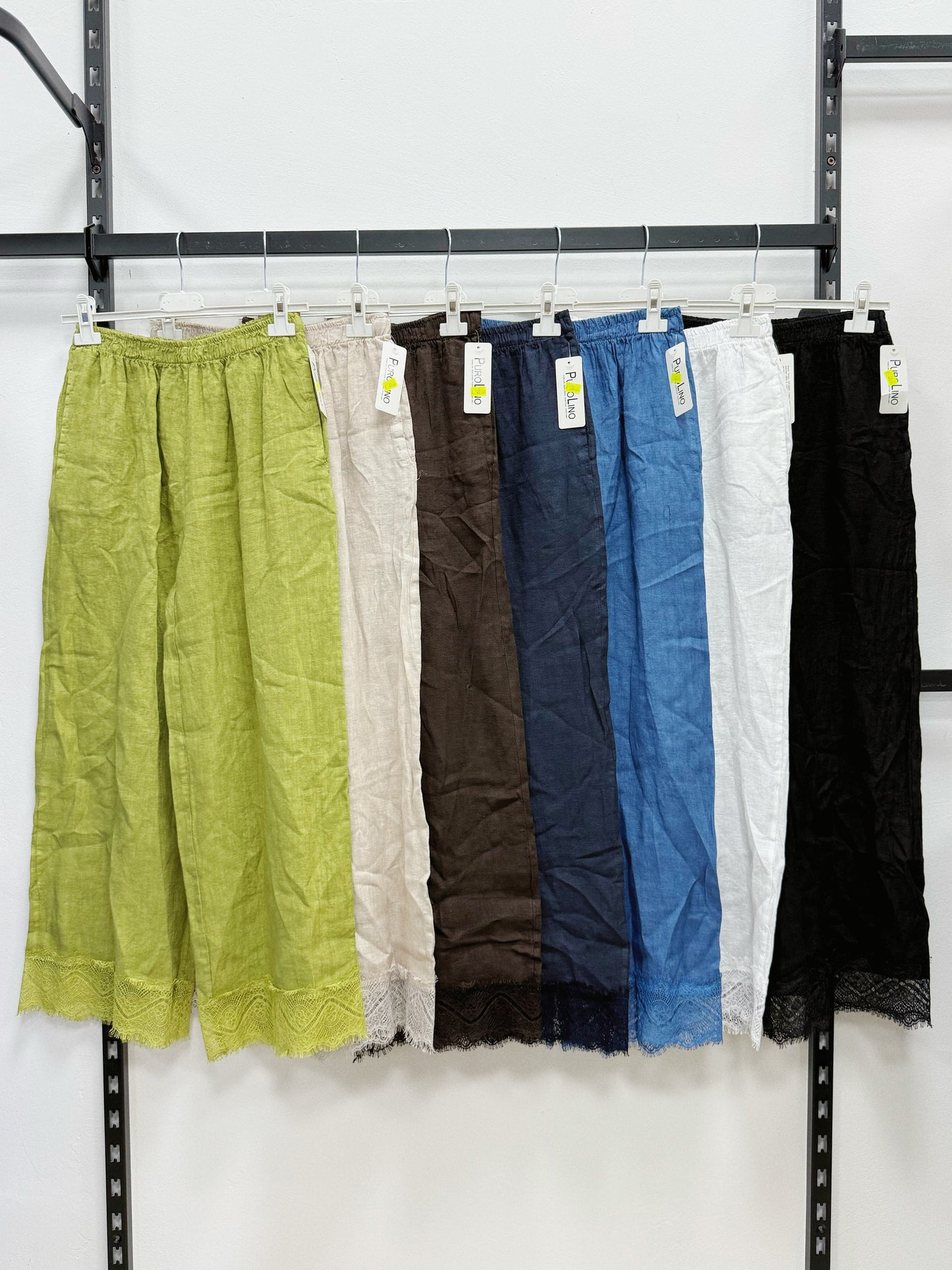 PANTALONE 100% DI LINO ALLA CAVIGLIA CON PIZZO