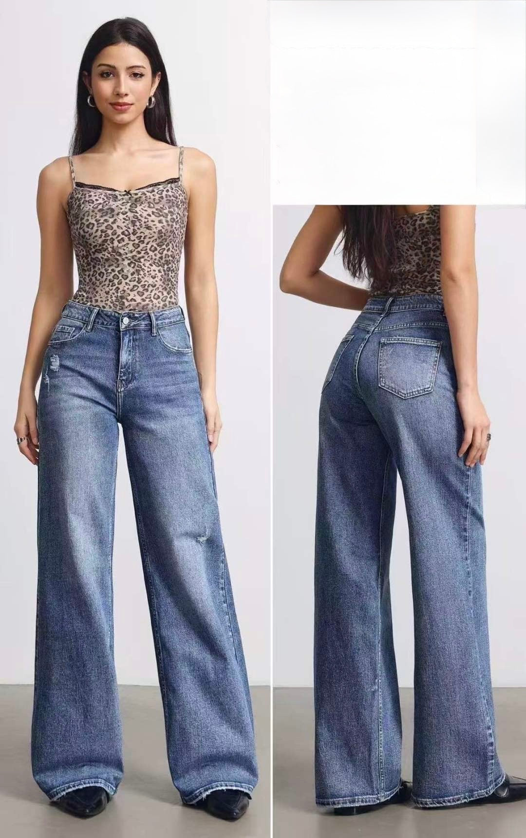 JEANS A WIDE LEG CON POCO STRAPPA