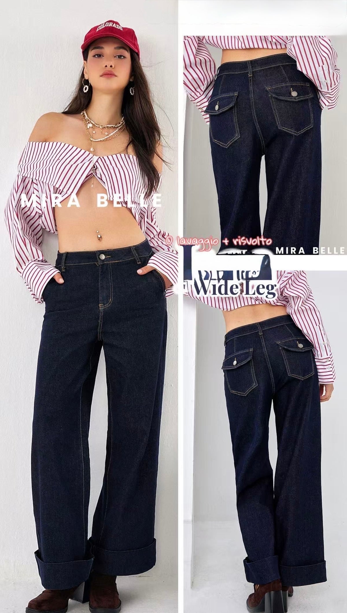 JEANS WIDE LEG SENZA LAVAGGIO CON TASCHE A FILE