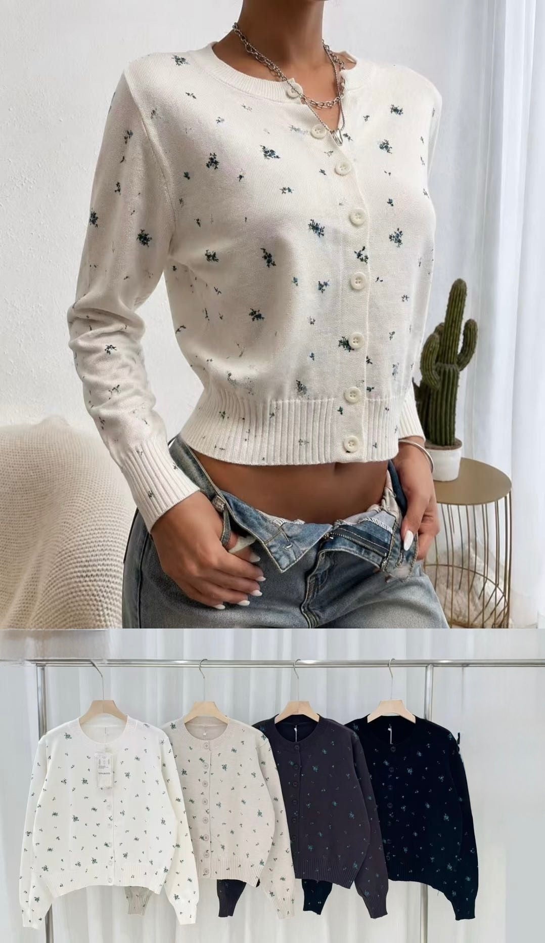 CARDIGAN DI VISCOSA CON DISEGNI FIORI