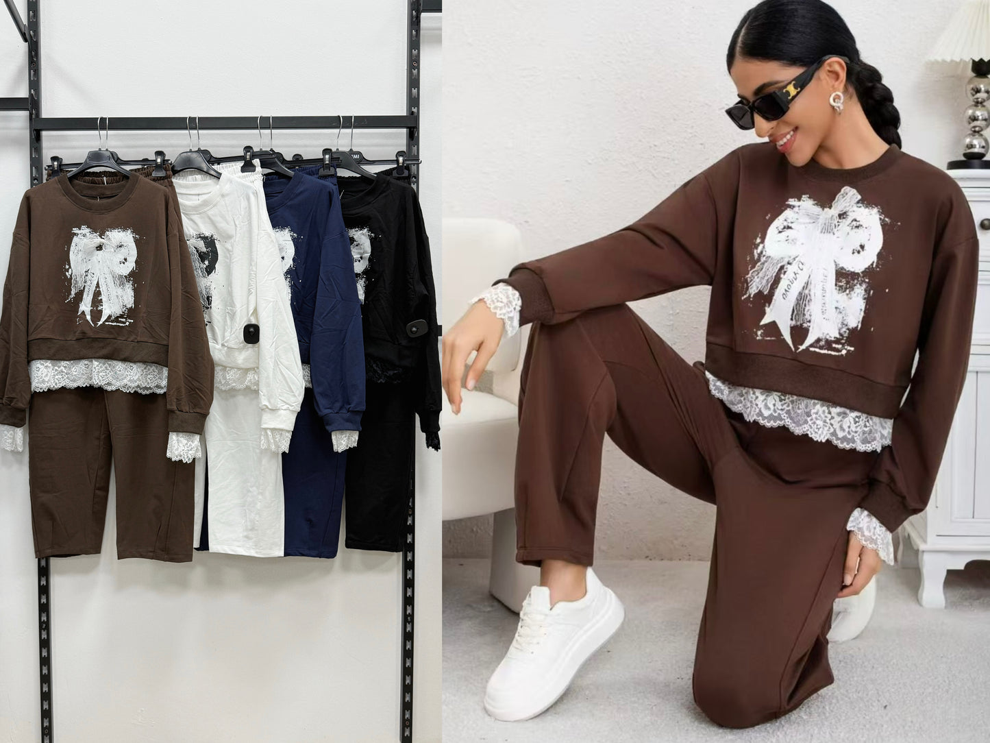TUTA COMPLETA FELPA CON STAMPA FIOCCO E PANTALONE A BALLON