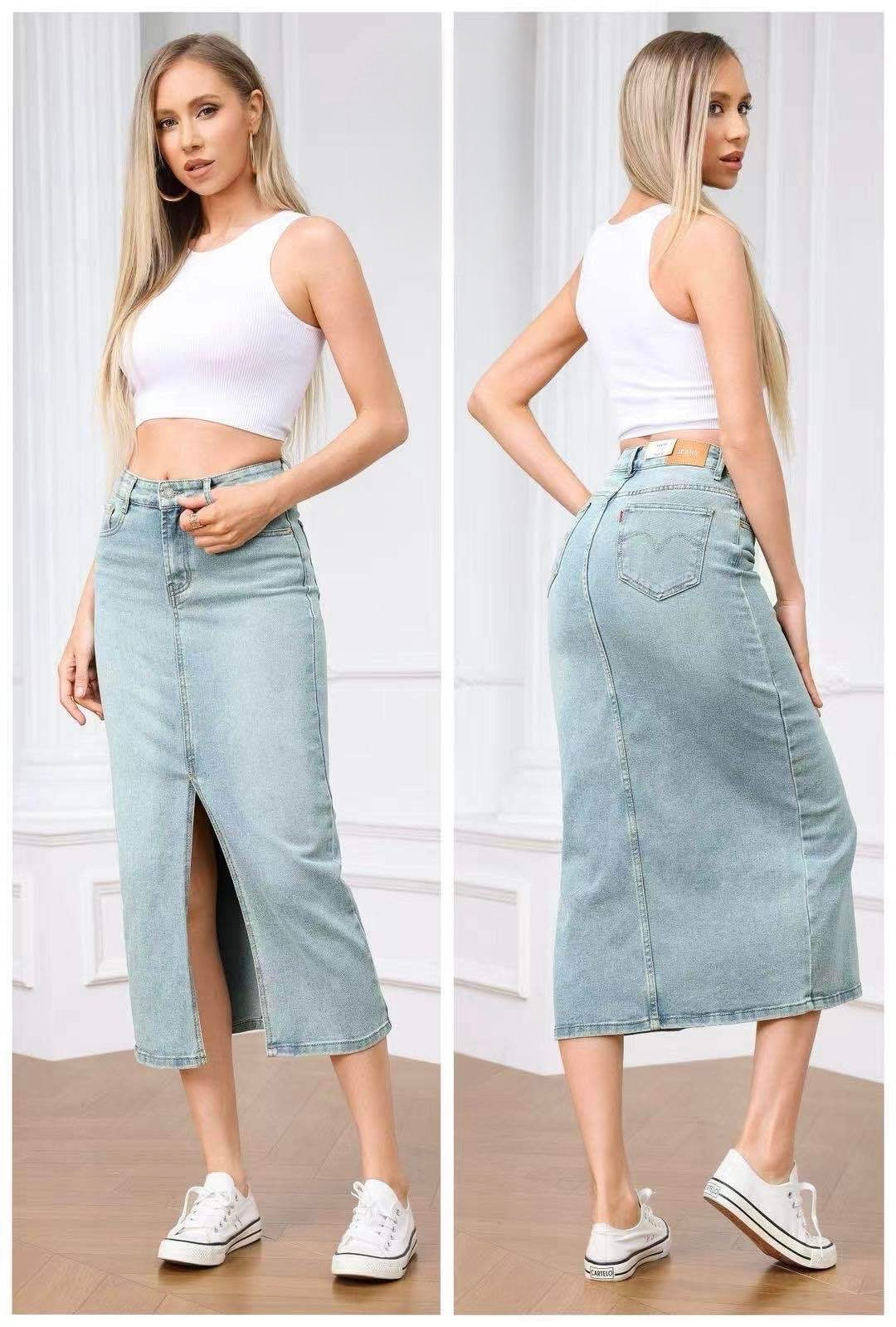 GONNA DI JEANS LUNGO CON SPACCO