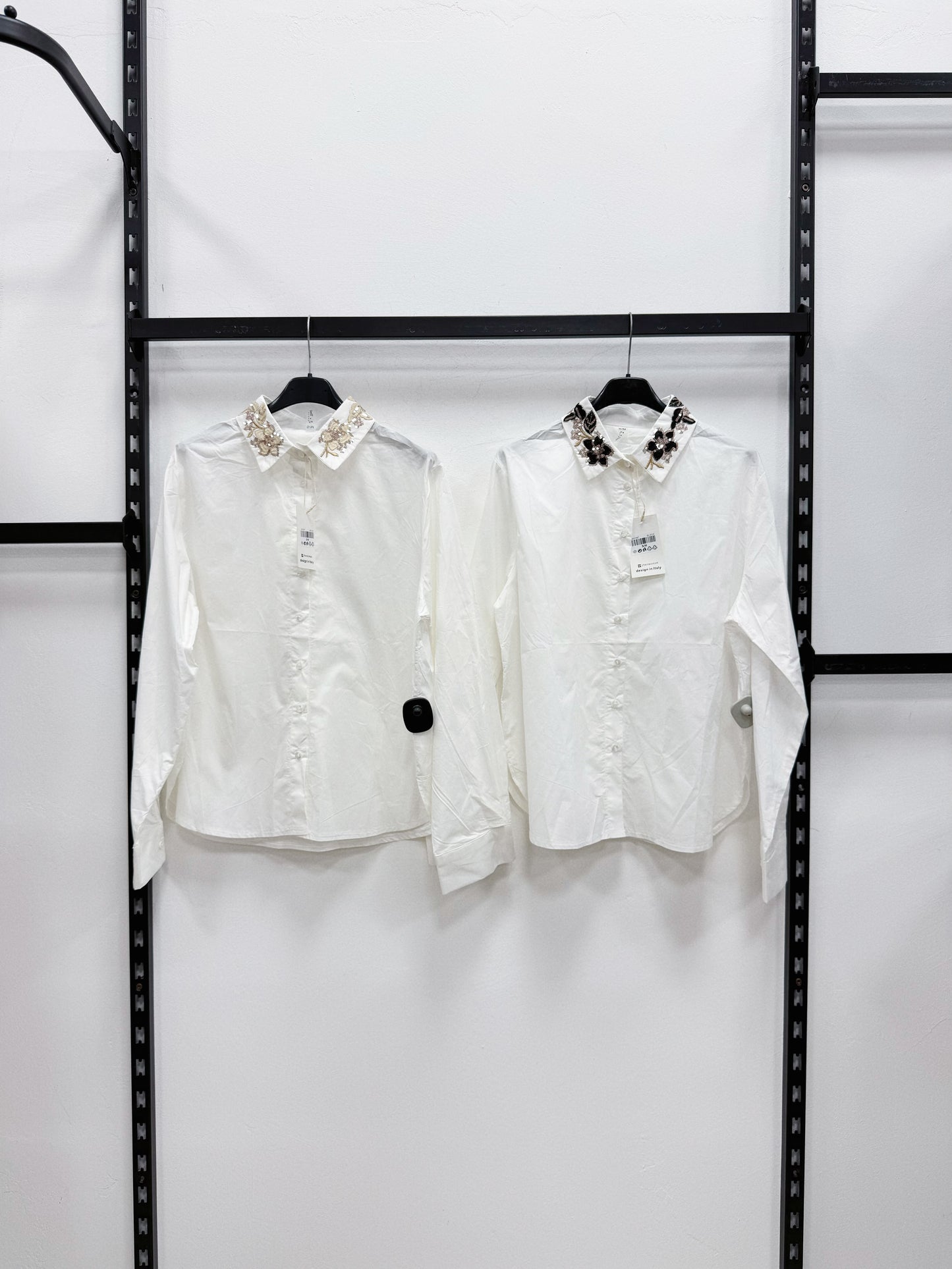 CAMICIA DI COTONE CON COLLETTO RICAMATO E PAILLETTES