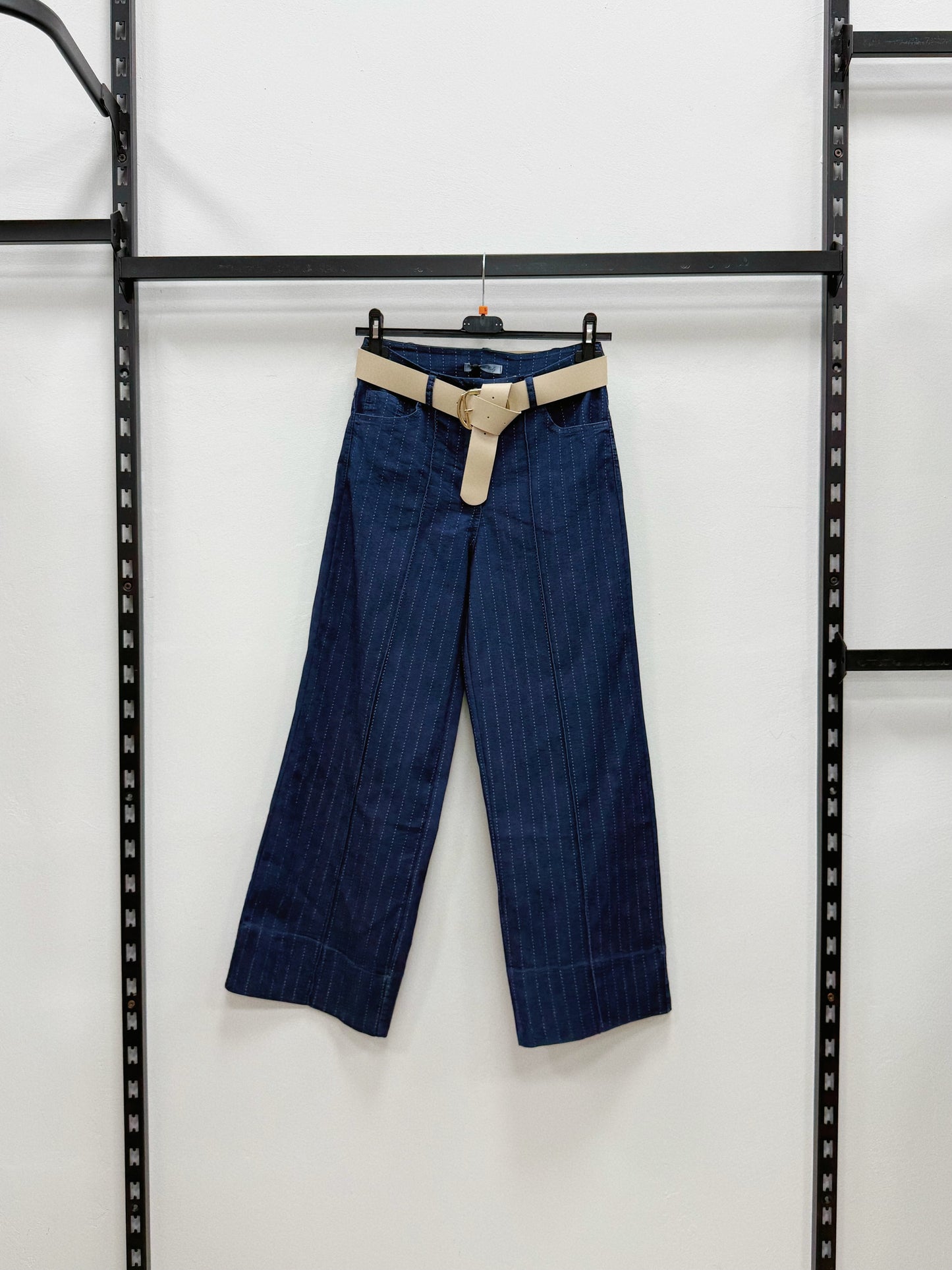 JEANS A PALAZZO A DISEGNI RIGHE