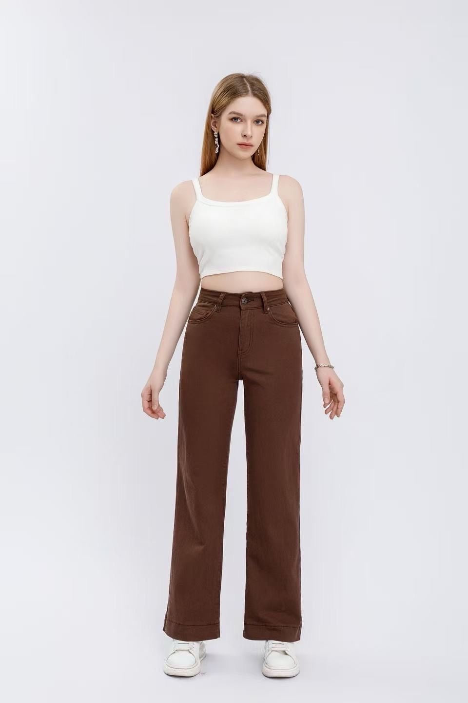 JEANS WIDE LEG COLORE MARRONE