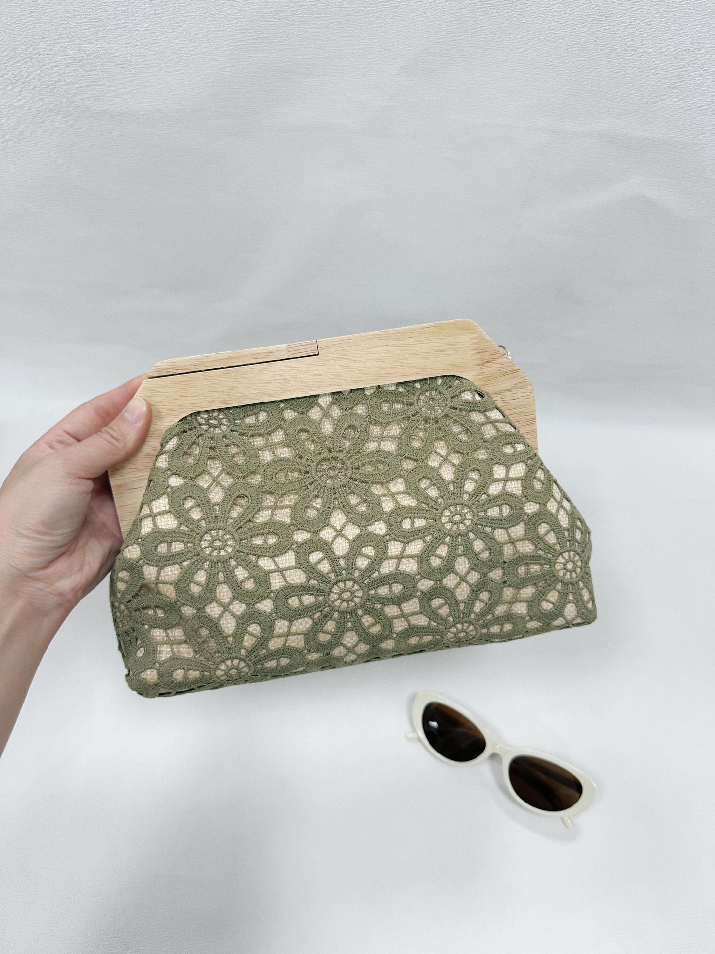 BORSA DI PIZZO SANGALLO DI LEGNO A TRACOLLA