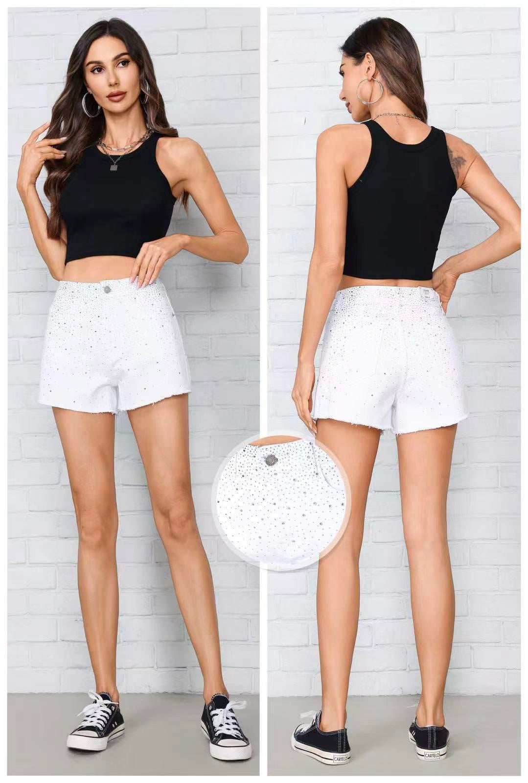 SHORT DI JEANS COLORE BIACA PIENO DI BRILLANTINI
