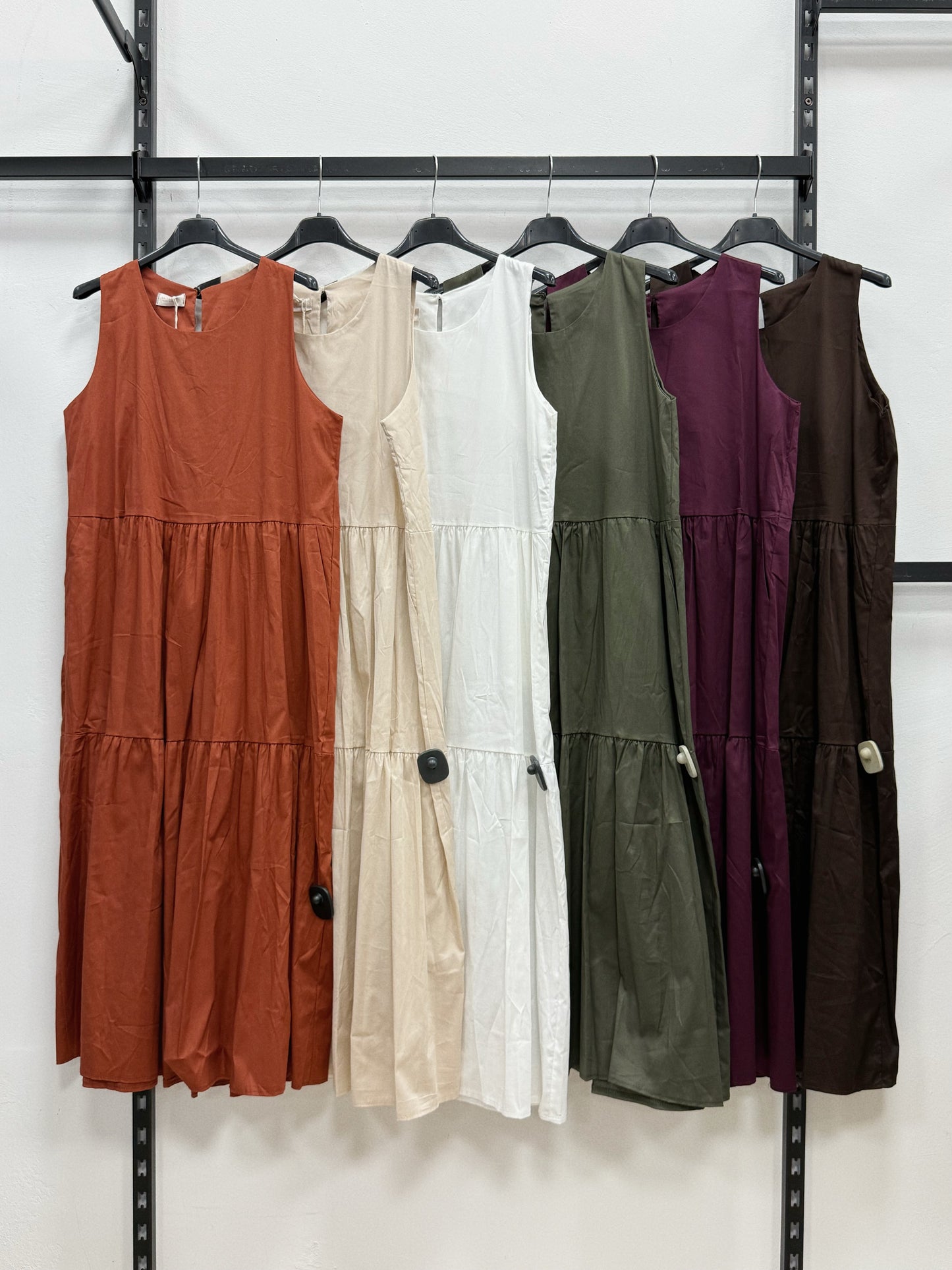 VESTITO LUNGO 100% DI COTONE A BALZE CON TASHE LATERALI