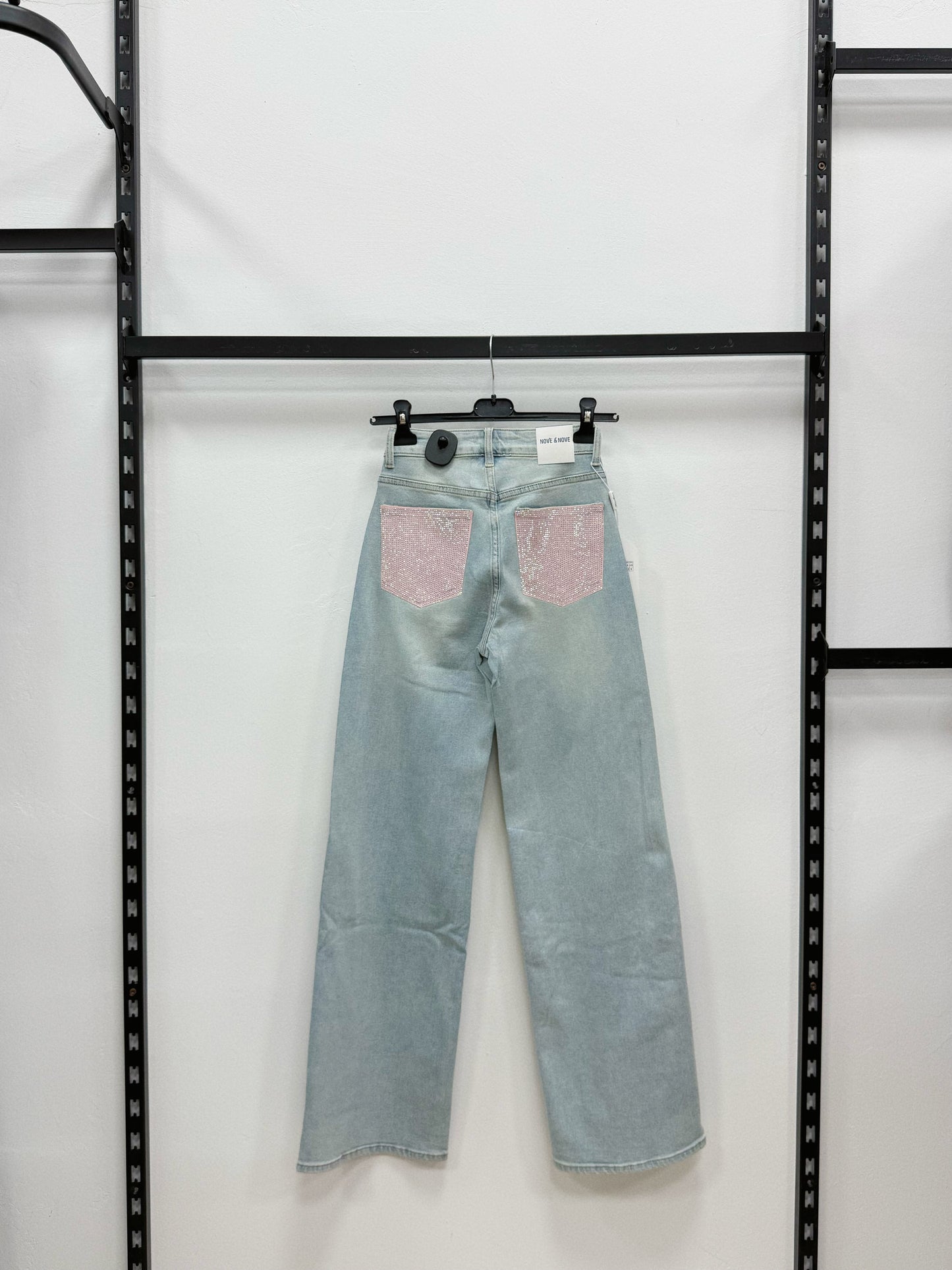 JEANS WIDE LEG CON TASCHE BRILLANTINI ROSSE