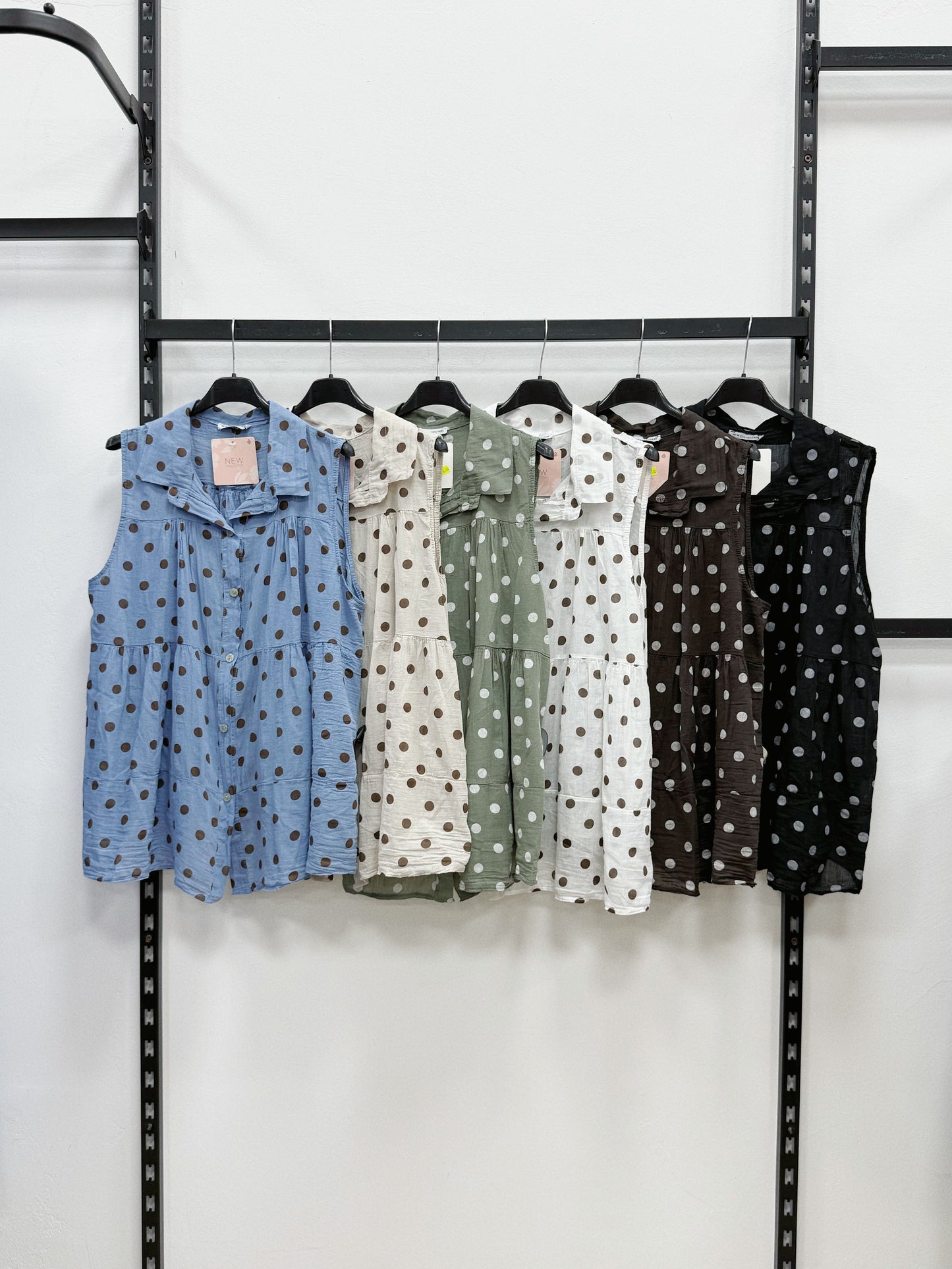 CAMICIA SMANICATE A BALZE CON POIS 100% DI COTONE