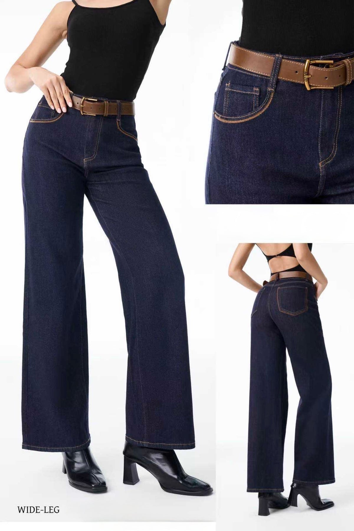 JEANS WIDE LEG SENZA LAVAGGIO CON CINTURA