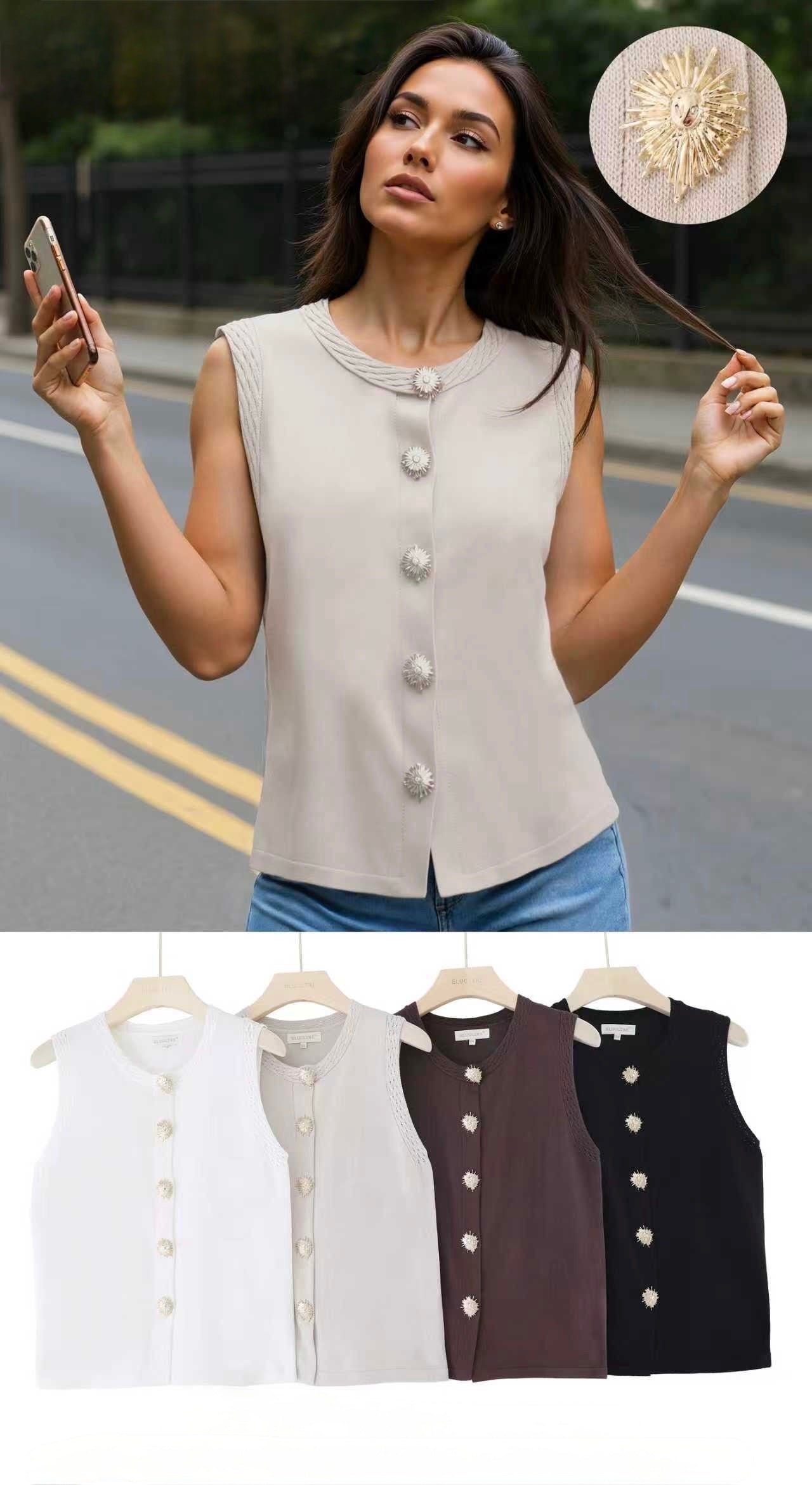 GILET DI VISCOSA CON BOTTONI DORATI FORMA DI SOLE