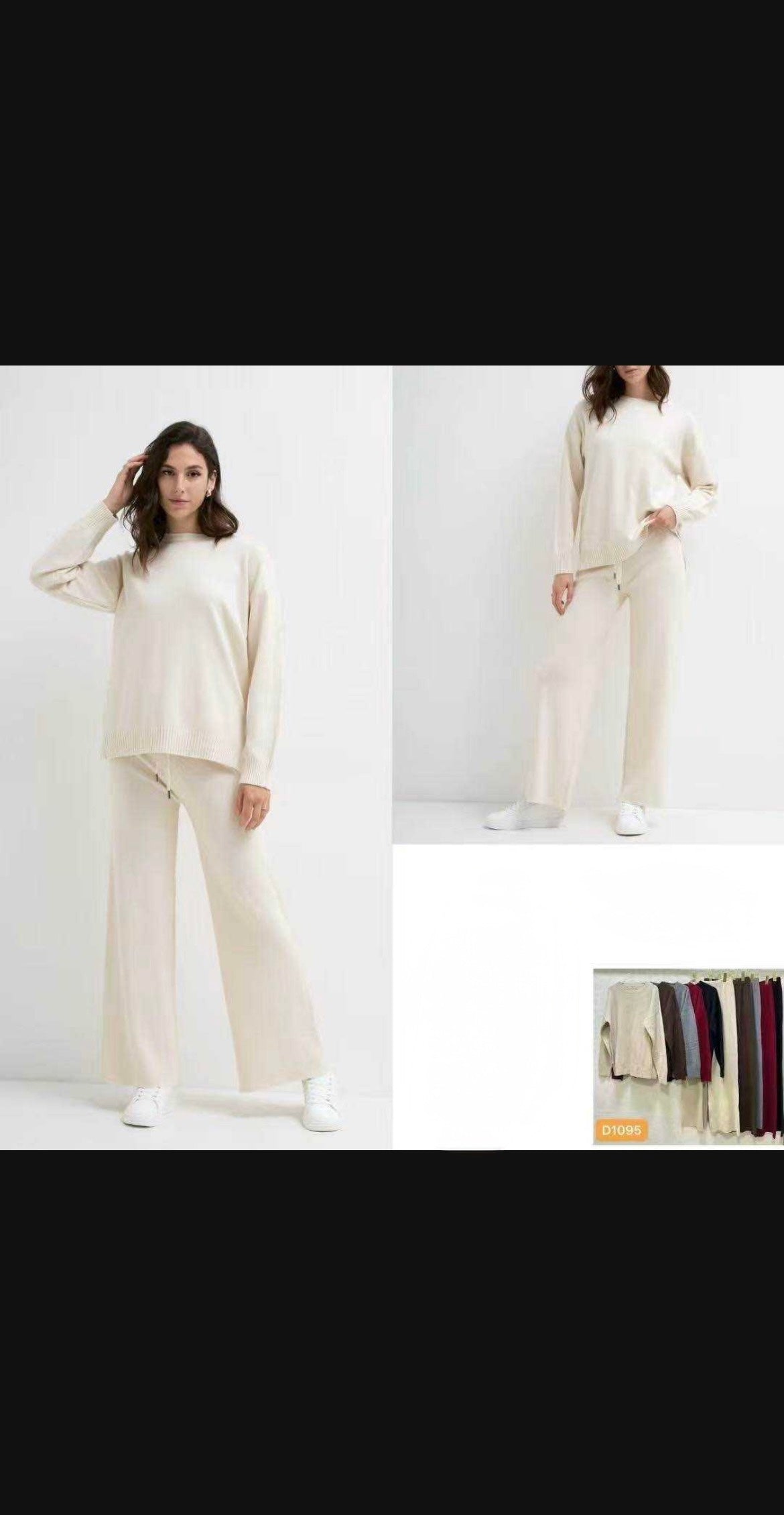 SET DI LANA MAGLIERIA SEMPLICE E PANTALONE A GAMBE LARGHE