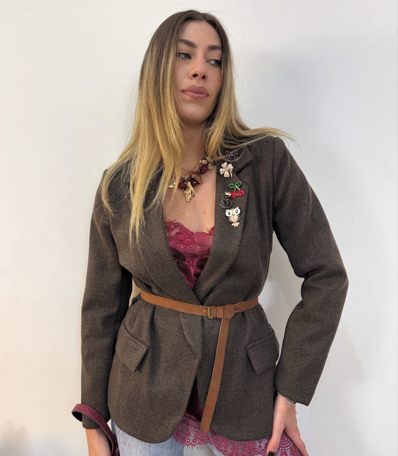 GIACCA CON SPILLE IN PANNO CON CINTURA