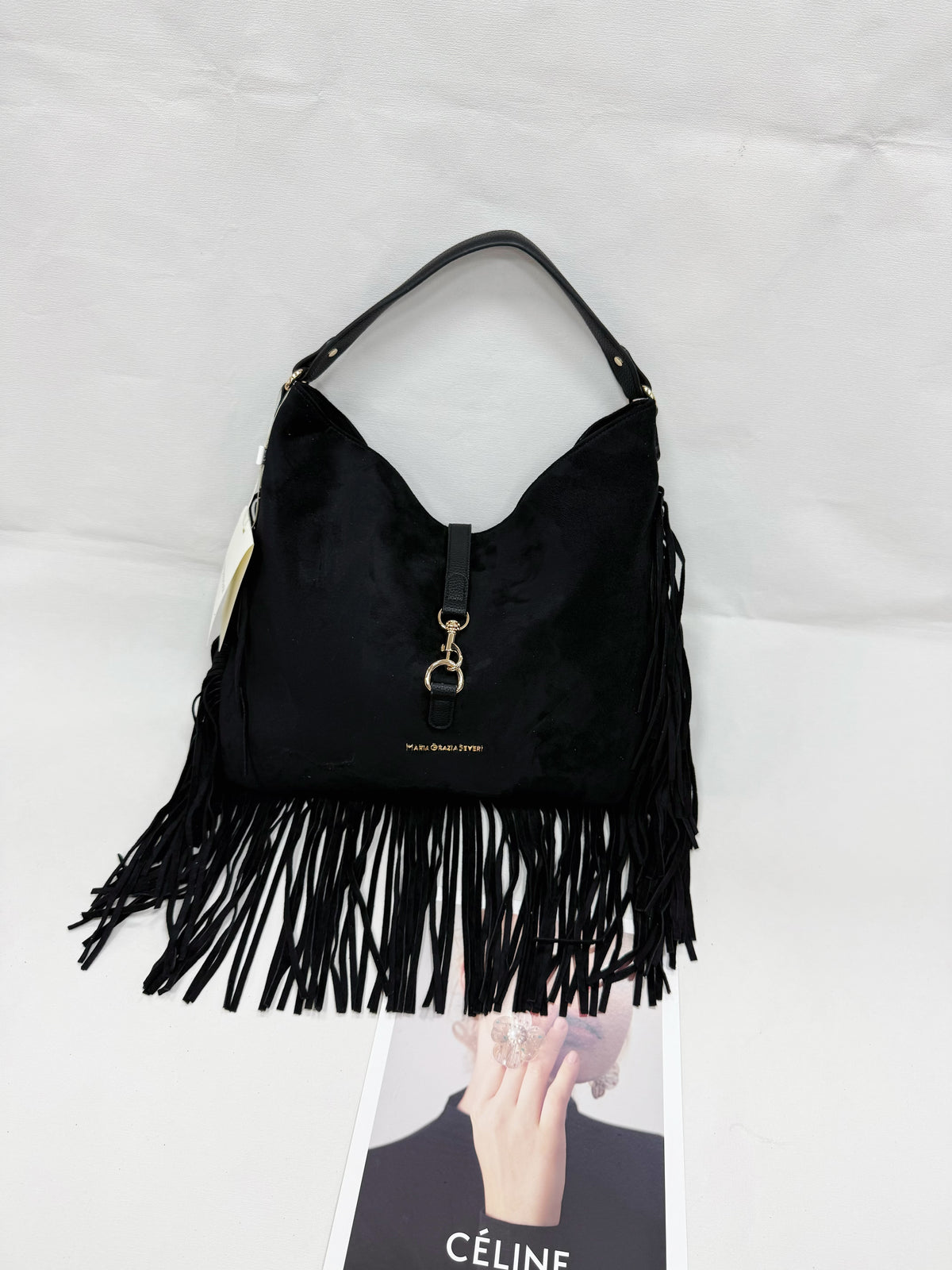 BORSA SCAMOSCIATA CON FRANGE