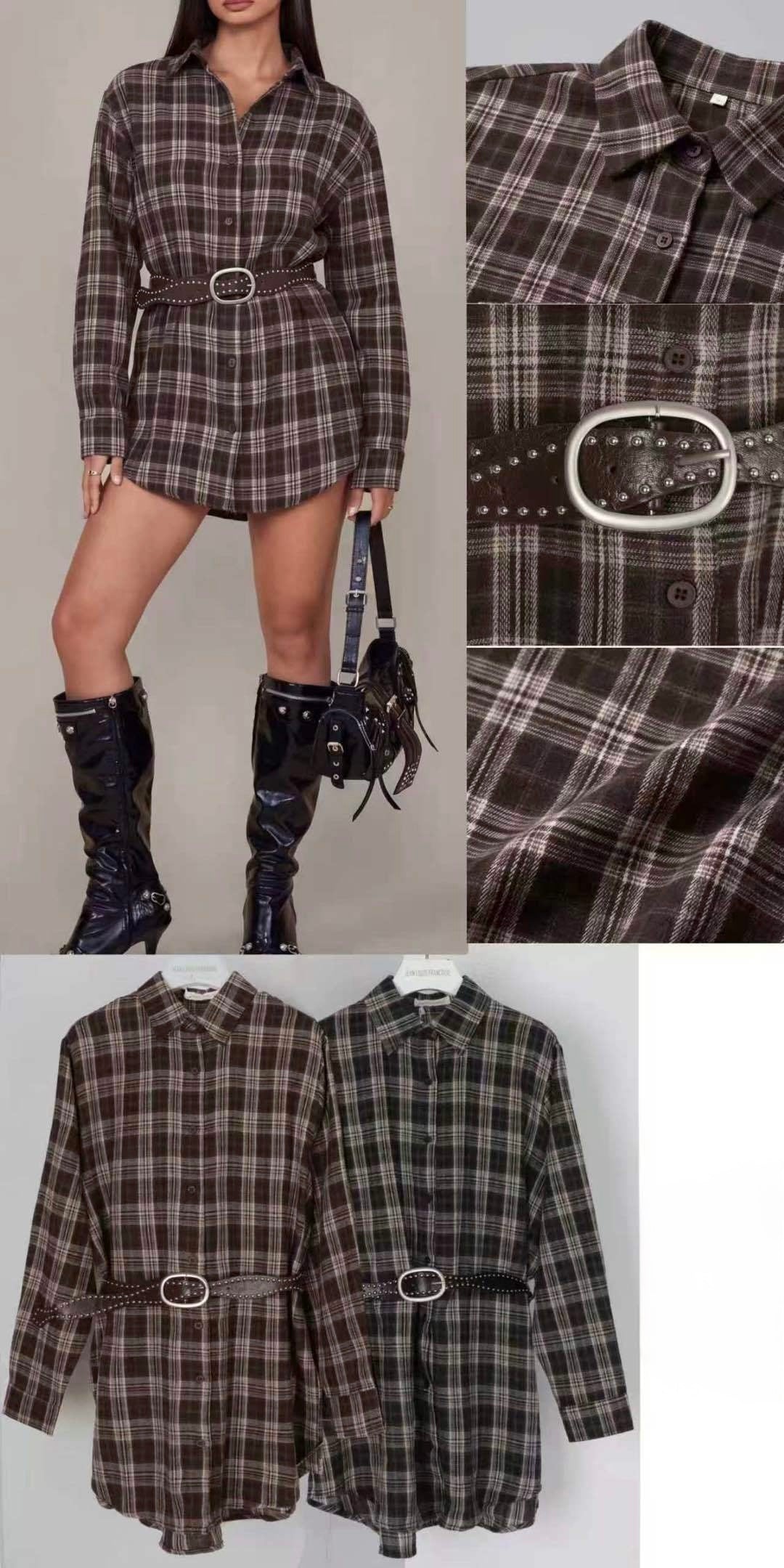 CAMICIA LUNGA A QUADRI CON CINTURA