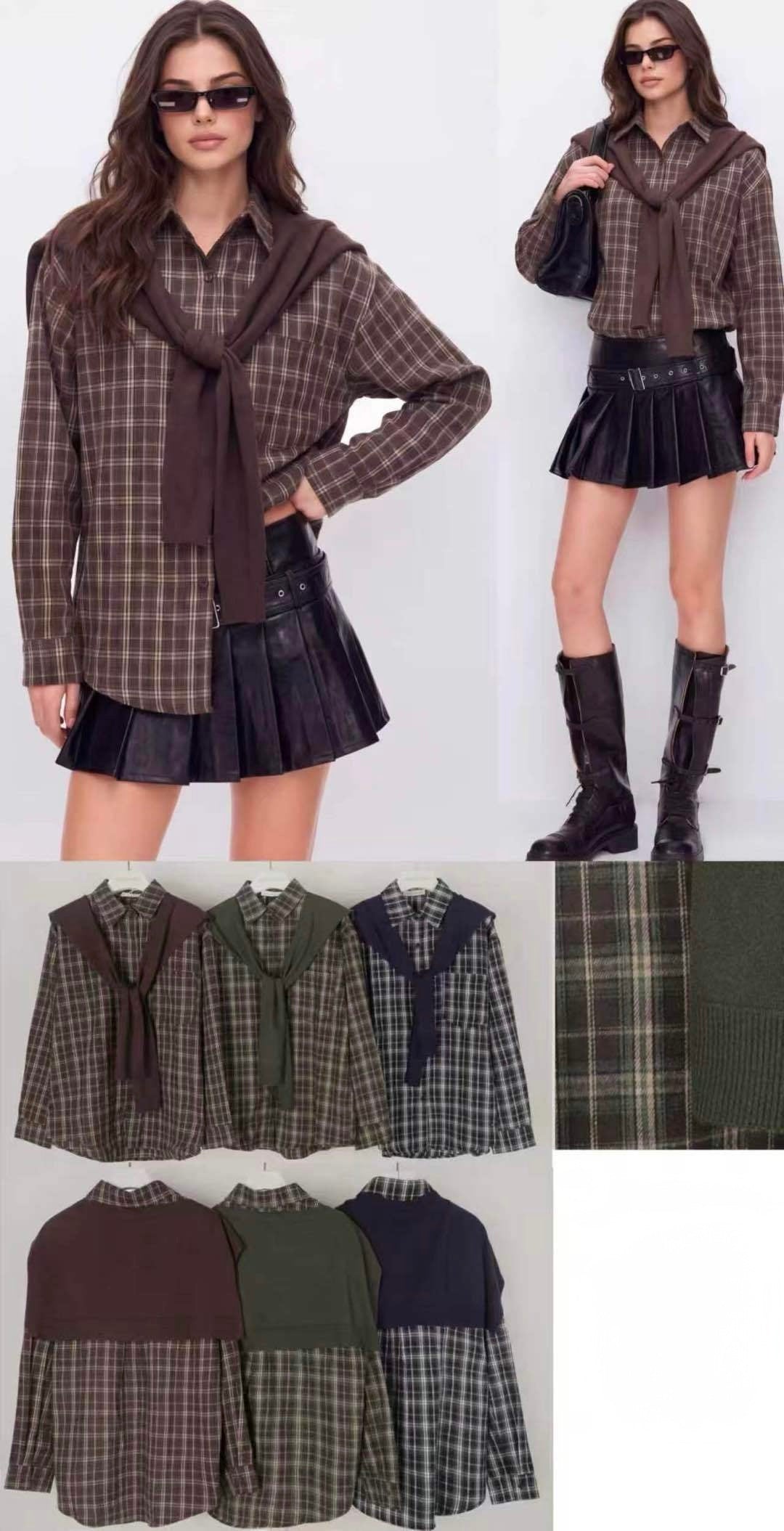 CAMICIA A QUADRI CON SCIALLE DI MAGLIONE