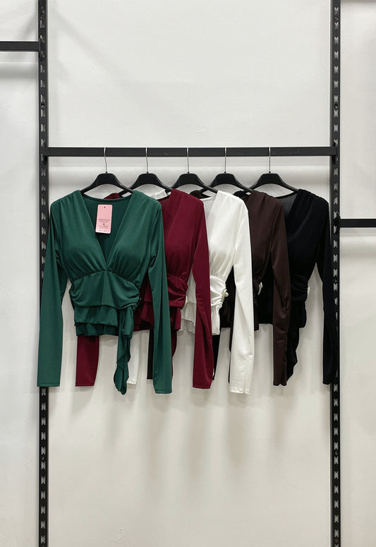 TOP A MANICHE LUNGHE A COLLO V