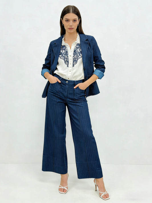 JEANS A PALAZZO A DISEGNI RIGHE