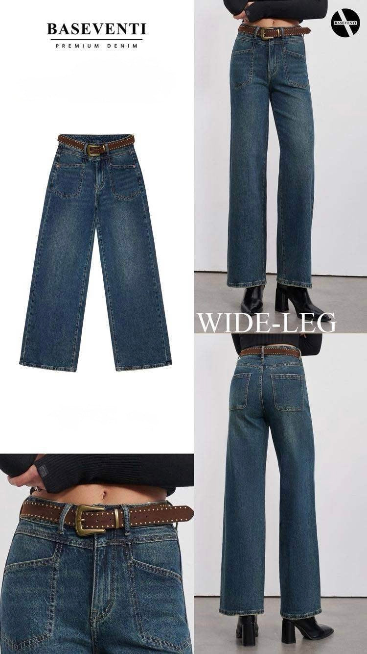JEANS WIDE LEG CON TASCHE CON CINTURA SCAMOSCIATA