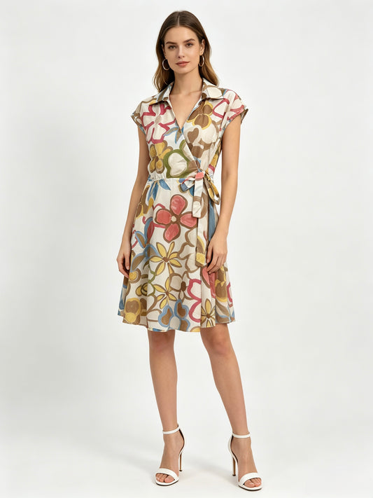 VESTITO A FLOREALE SCOLLO V 100% DI COTONE