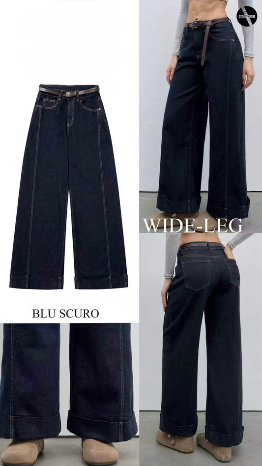 JEANS WIDE LEG SENZA LAVAGGIO CON SVOLTATO