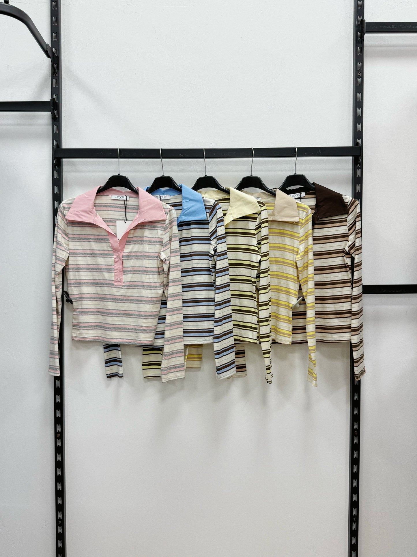 MAGLIETTA CORTA A MANICHE LUNGHE A POLO A RIGHE