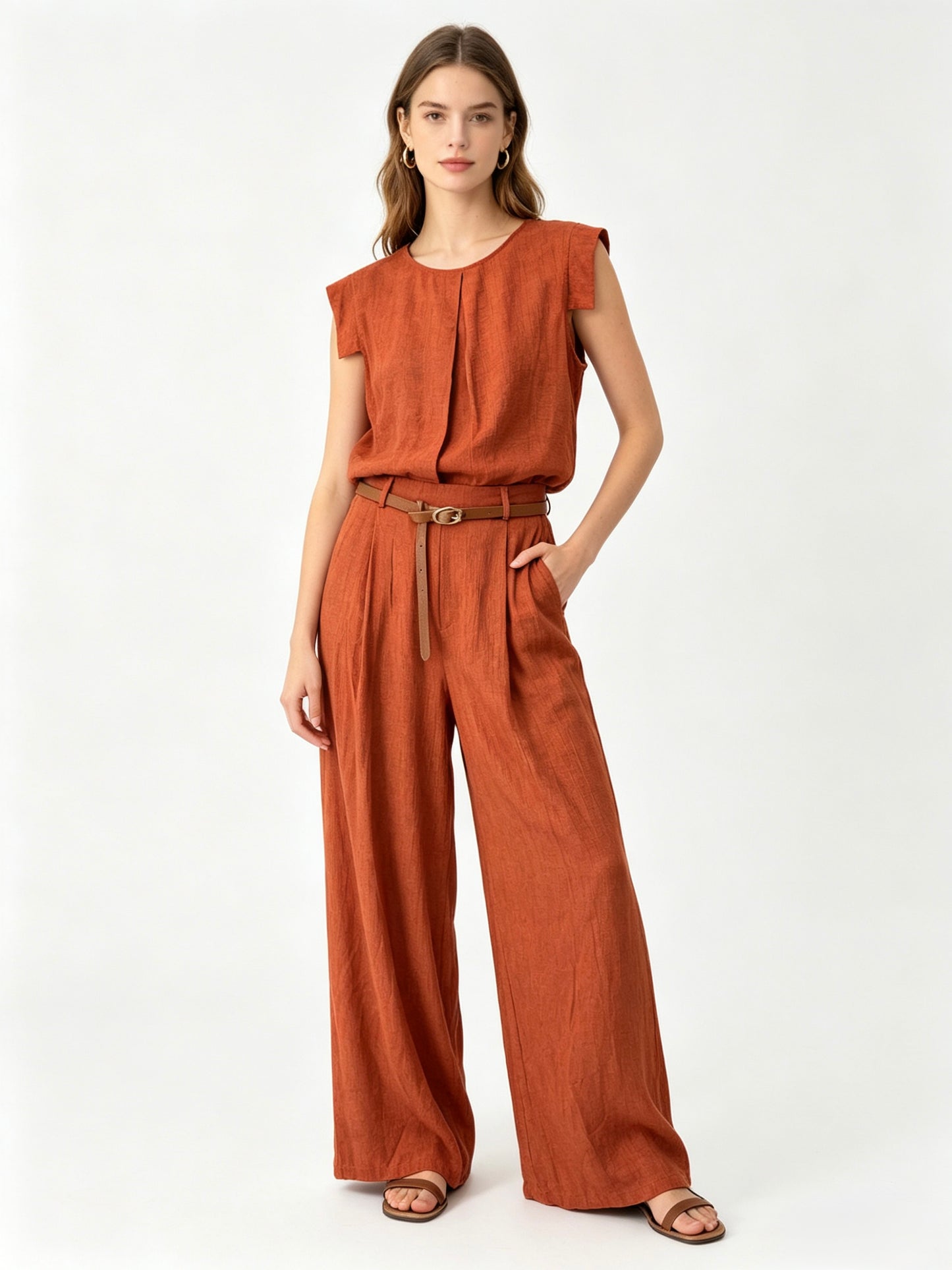 PANTALONE A PALAZZO A DIETRO A ELASTICO CON CINTURA