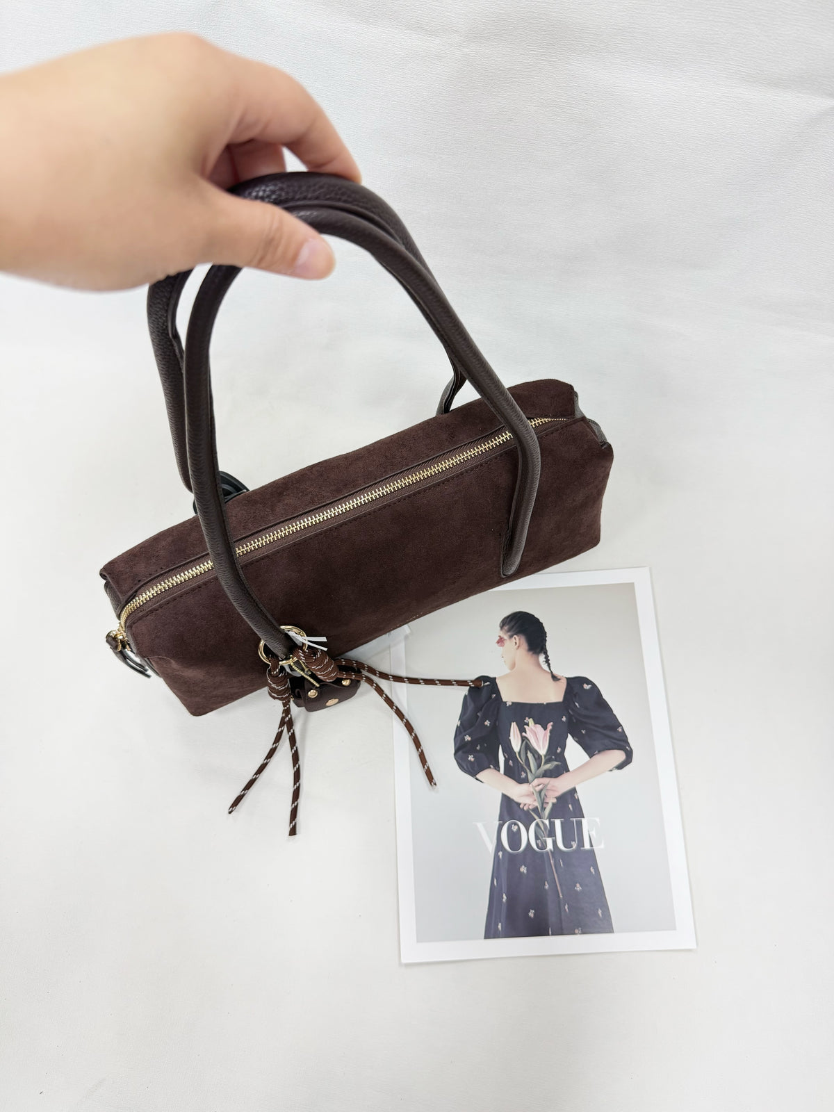 BORSA A MANIGLIA LUNGHE SCAMOSCIATA