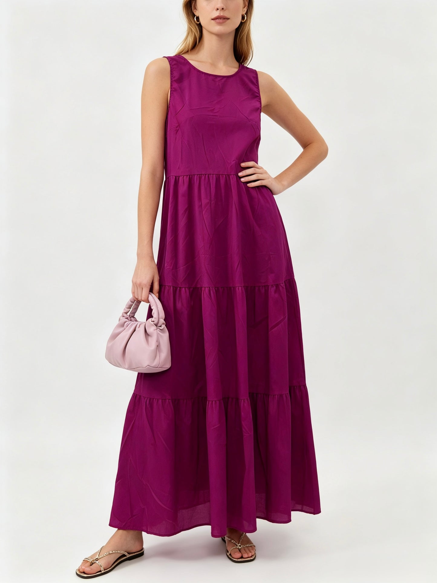VESTITO LUNGO 100% DI COTONE A BALZE