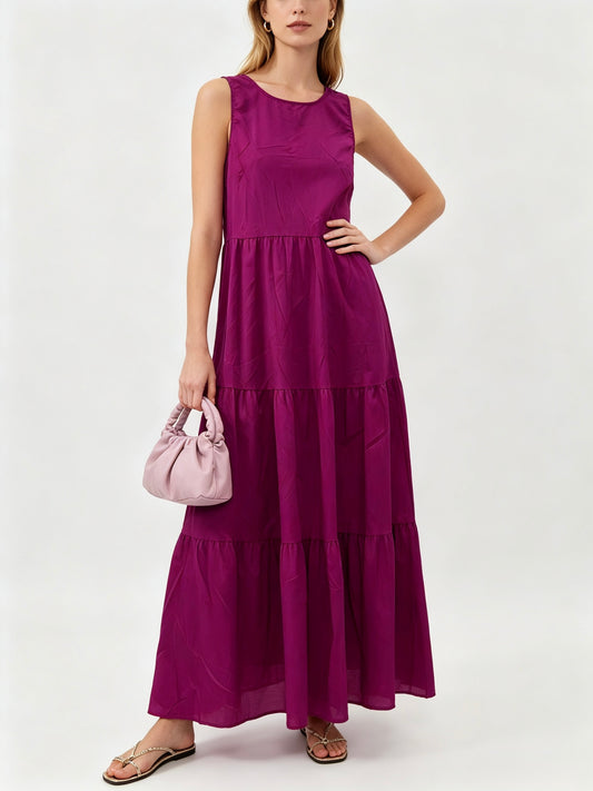VESTITO LUNGO 100% DI COTONE A BALZE
