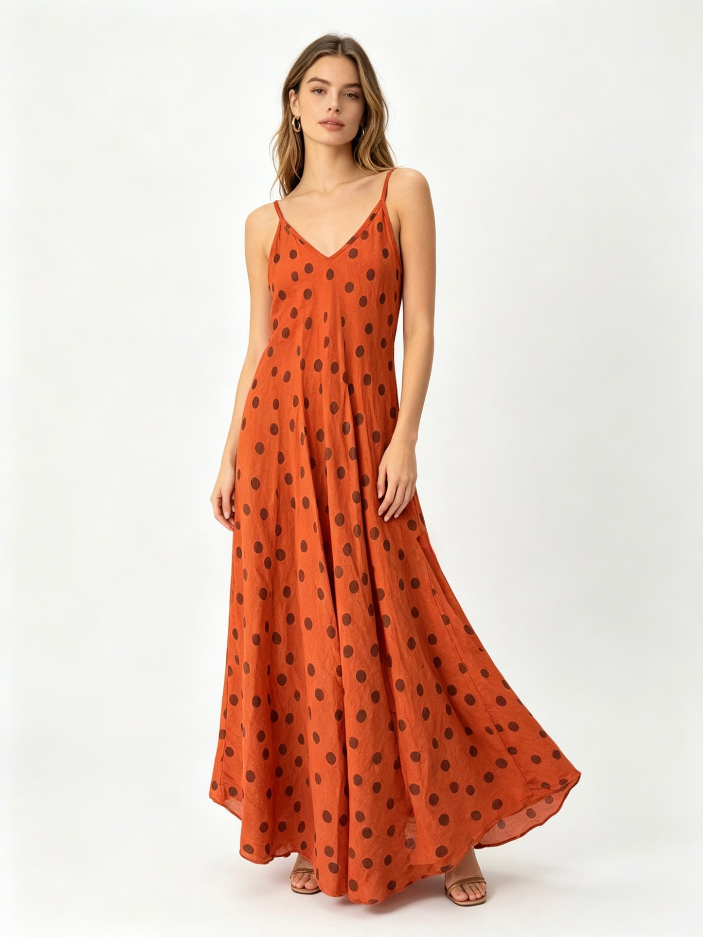 VESTITO LUNGO A BRETELLE SOTTILI 100% DI LINO A FANTASIA