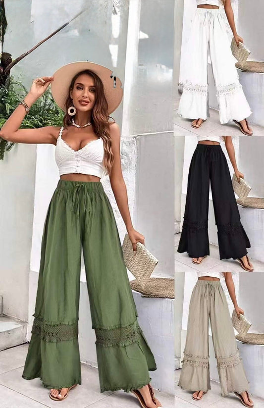 PANTALONE A PALAZZO CON PIZZO ORLO DEI PANTALONI ARRICCIATI