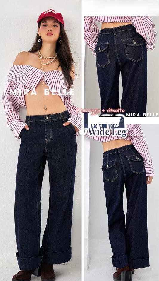 JEANS WIDE LEG SENZA LAVAGGIO CON TASCHE A FILE