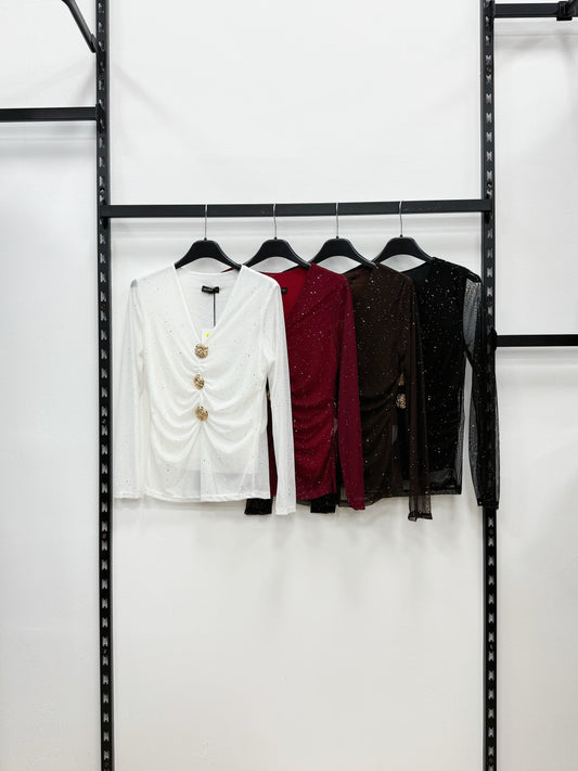 MEGLIETTA SCOLLO V CON SPILLE DORATE