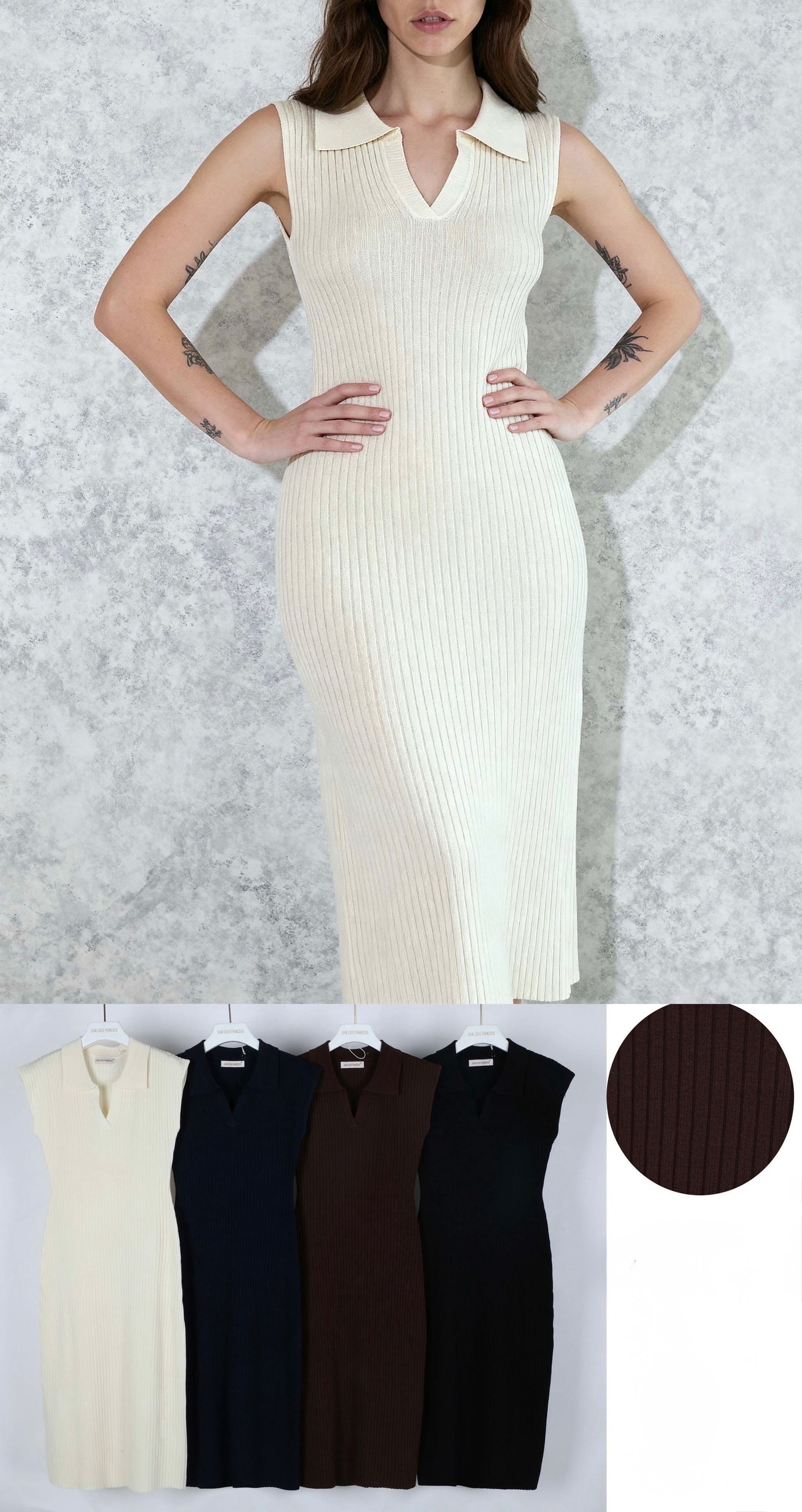 VESTITO DI VISCOSA A COSTINE A COLLO POLO SMANICATE