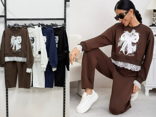 TUTA COMPLETA FELPA CON STAMPA FIOCCO E PANTALONE A BALLON