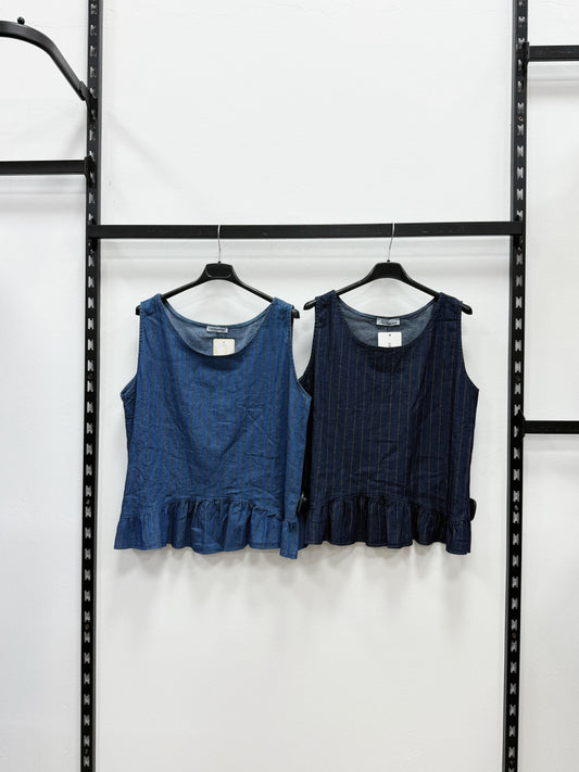 CANOTTIERA DI JEANS A RIGHE MARRONE