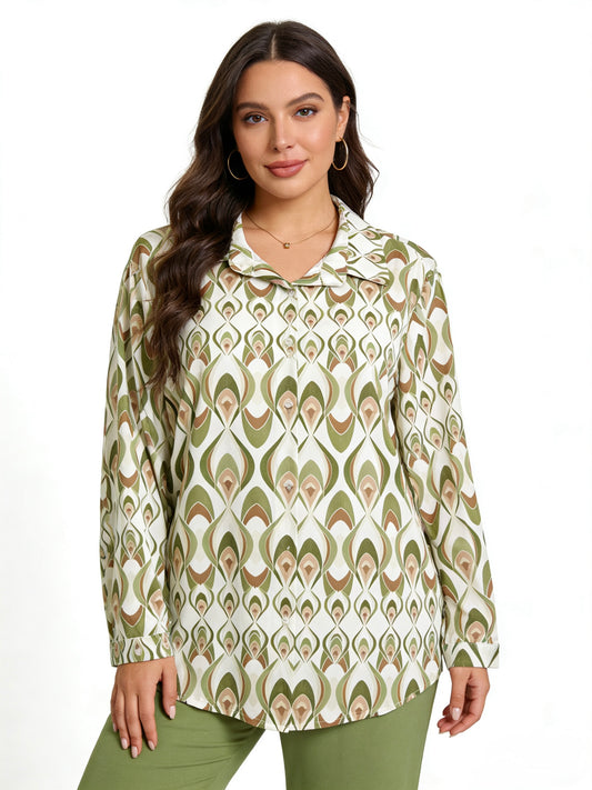 CAMICIA EFFETTO TESSUTO DI SETA GHIACCIATO A FANTASIA TAGLIA CURVY