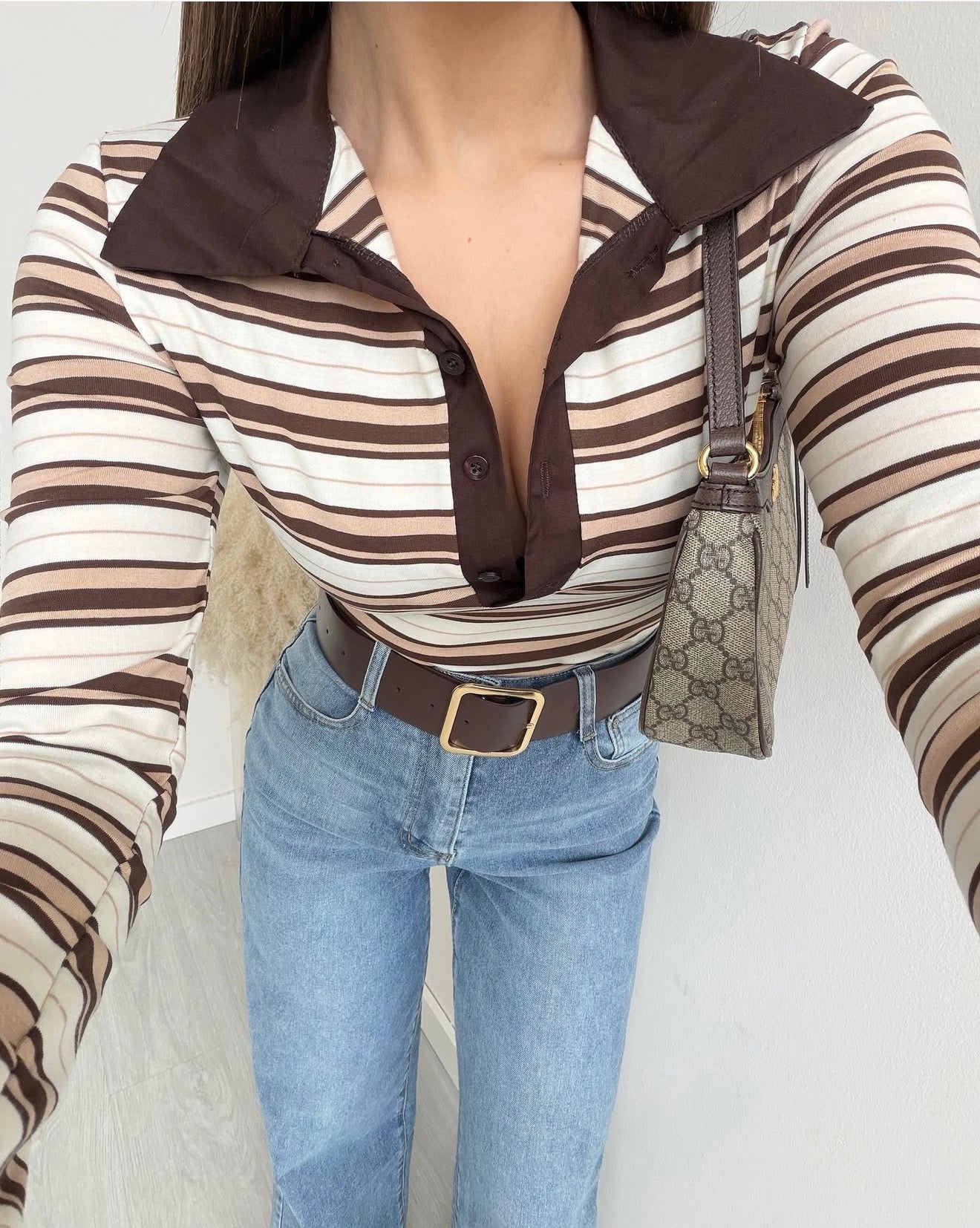 MAGLIETTA CORTA A MANICHE LUNGHE A POLO A RIGHE