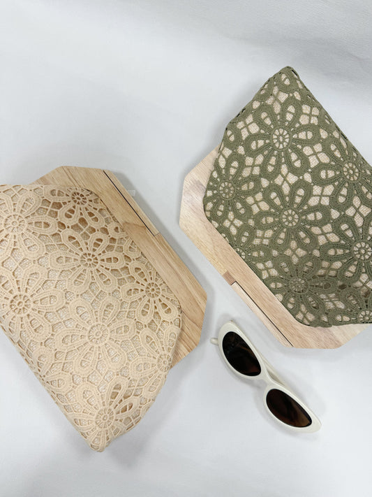 BORSA DI PIZZO SANGALLO DI LEGNO A TRACOLLA