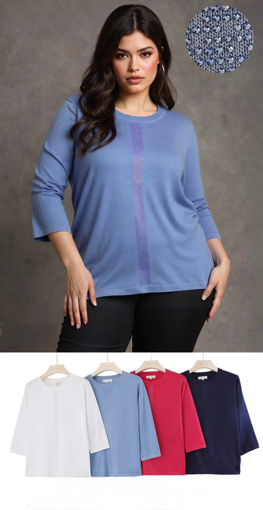 MAGLIETTA DI VISCOSA A MANICHE 3/4 CON BRILLANTINI