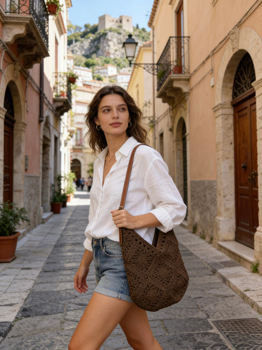 BORSA DI PAGLIA INTRECCIATA A MANO