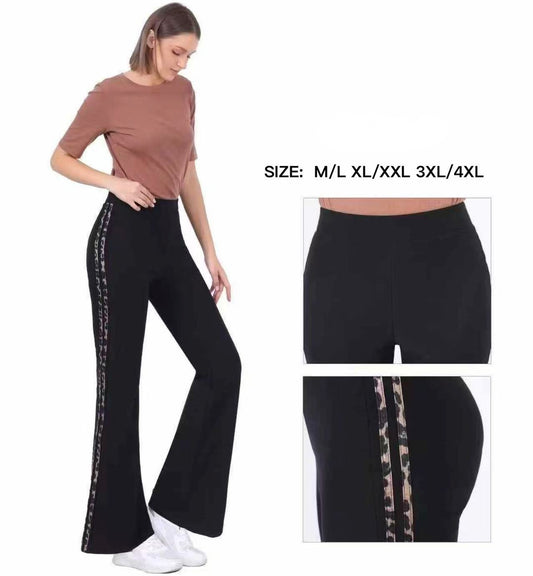 LEGGINGS A ZAMPA NERA DI LATO CON STRISCE DI LEOPARDATO