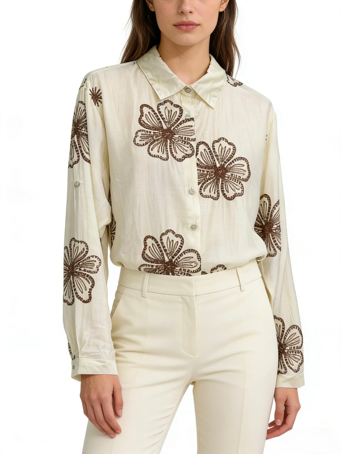 CAMICIA RICAMATA FIORI A MANICHE LUNGHE