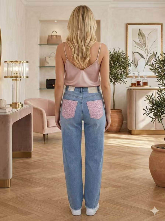 JEANS A BALLON CON TASHE ROSSE CON BRILLANTINI LEOPARDATO