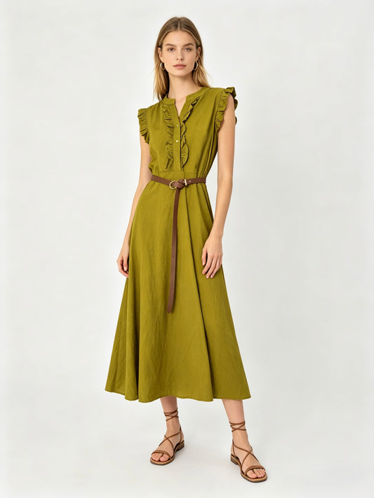 VESTITO LUNGO 100% DI COTONE CON CINTURA