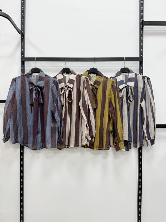CAMICIA TENCEL A RIGHE CON FIOCCO