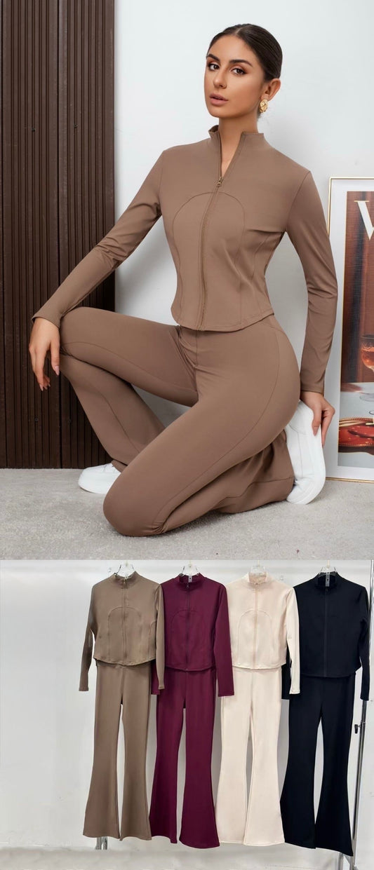 TUTA YOGA FELPA CON CERNIERA E PANTALONE A ZAMPA